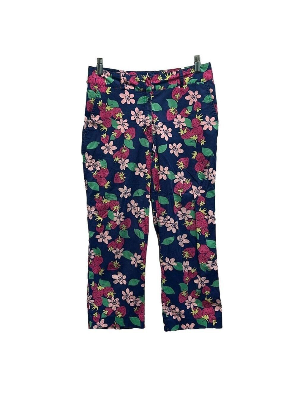 Lilly Pulitzer Vintage Navy Floral Strawberry Capri Crop Pants Size 6